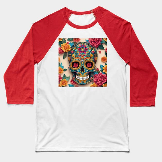 Skull flower cute design Baseball T-Shirt by nonagobich